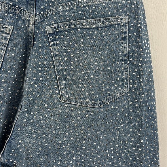 Good American High Waisted Wide Leg Cropped Sequin Denim Jeans - Picture 6 of 11